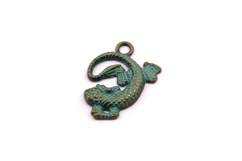 Faux Patina Pendant - Lizard Shaped - Alloy Charms - Antique Bronze Tone Necklace - Zinc Alloy Beads - Jewelry Supplies - 25x20x2.5mm ZZ1018 - DOMEDBAZAAR