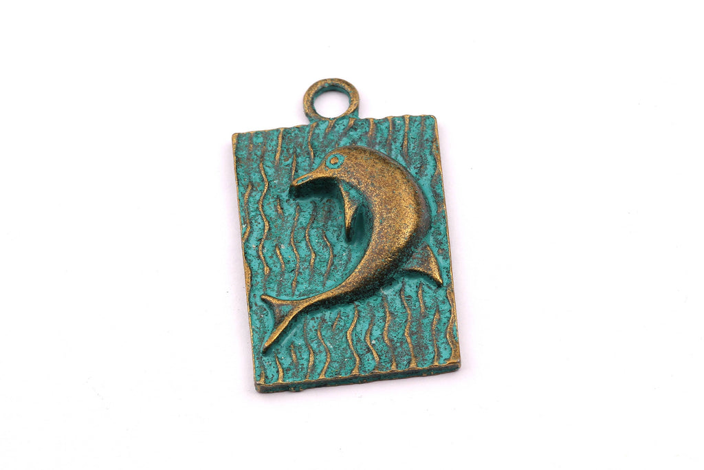 Faux Patina Pendant - Dolphin Shaped - Alloy Charms - Antique Bronze Tone Necklace - Zinc Alloy Beads - Jewelry Supplies - 35x23x2mm ZZ1025 - DOMEDBAZAAR
