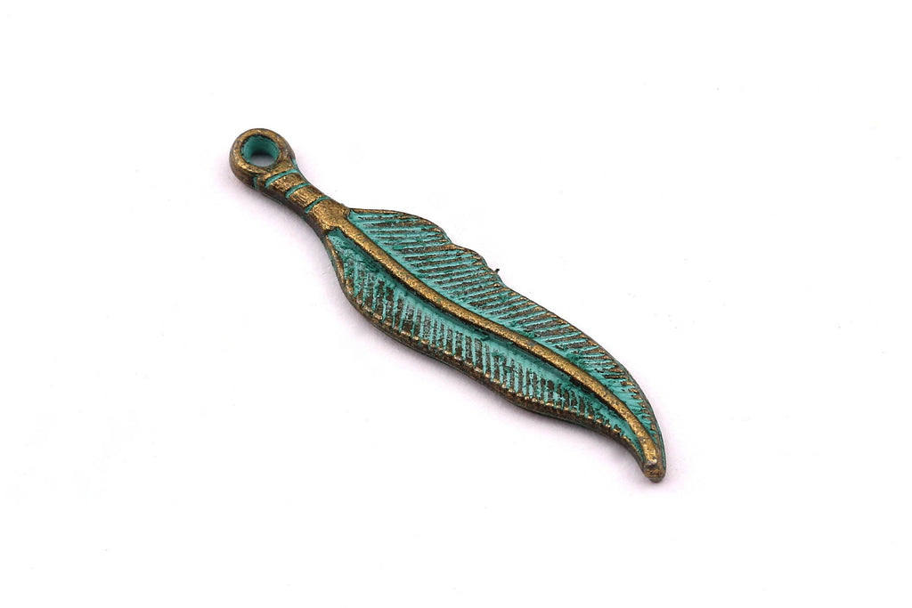 Faux Patina Pendant - Feather Shaped - Alloy Charms - Antique Bronze Tone Necklace - Zinc Alloy Beads - Jewelry Supplies - 30x7x2mm ZZ1027 - DOMEDBAZAAR
