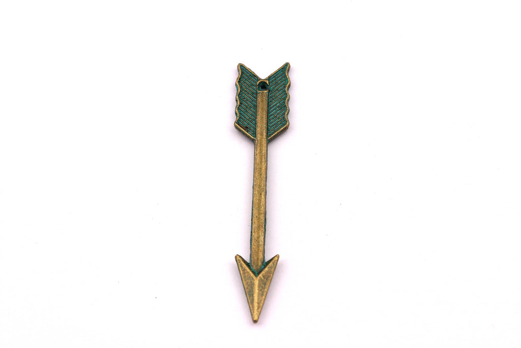 Faux Patina Pendant - Arrow Shaped - Alloy Charms - Antique Bronze Tone Necklace - Zinc Alloy Beads - Jewelry Supplies - 60x2.5mm ZZ1049 - DOMEDBAZAAR