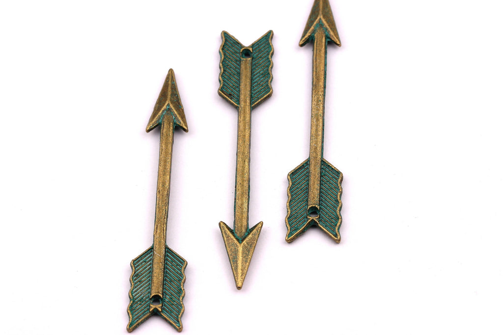 Faux Patina Pendant - Arrow Shaped - Alloy Charms - Antique Bronze Tone Necklace - Zinc Alloy Beads - Jewelry Supplies - 60x2.5mm ZZ1049 - DOMEDBAZAAR