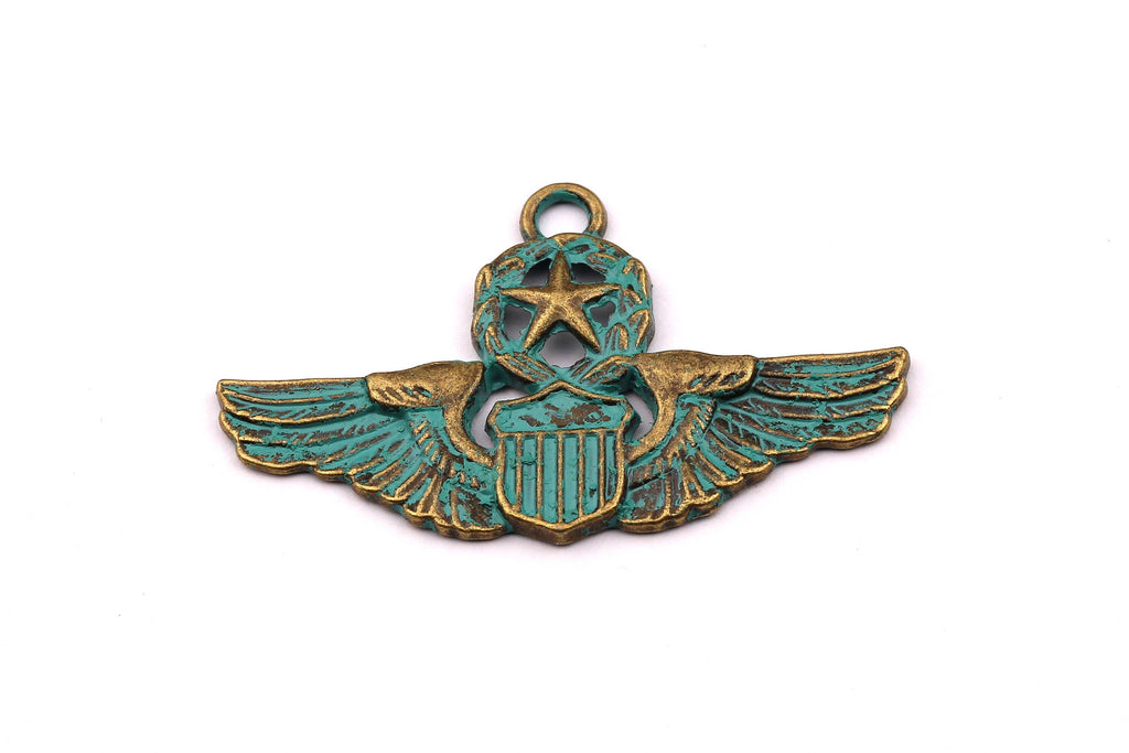 Faux Patina Pendant - Wings Shaped - Alloy Charms - Antique Bronze Tone Necklace - Zinc Alloy Beads - Jewelry Supplies - 28x46x1.8mm ZZ1061 - DOMEDBAZAAR