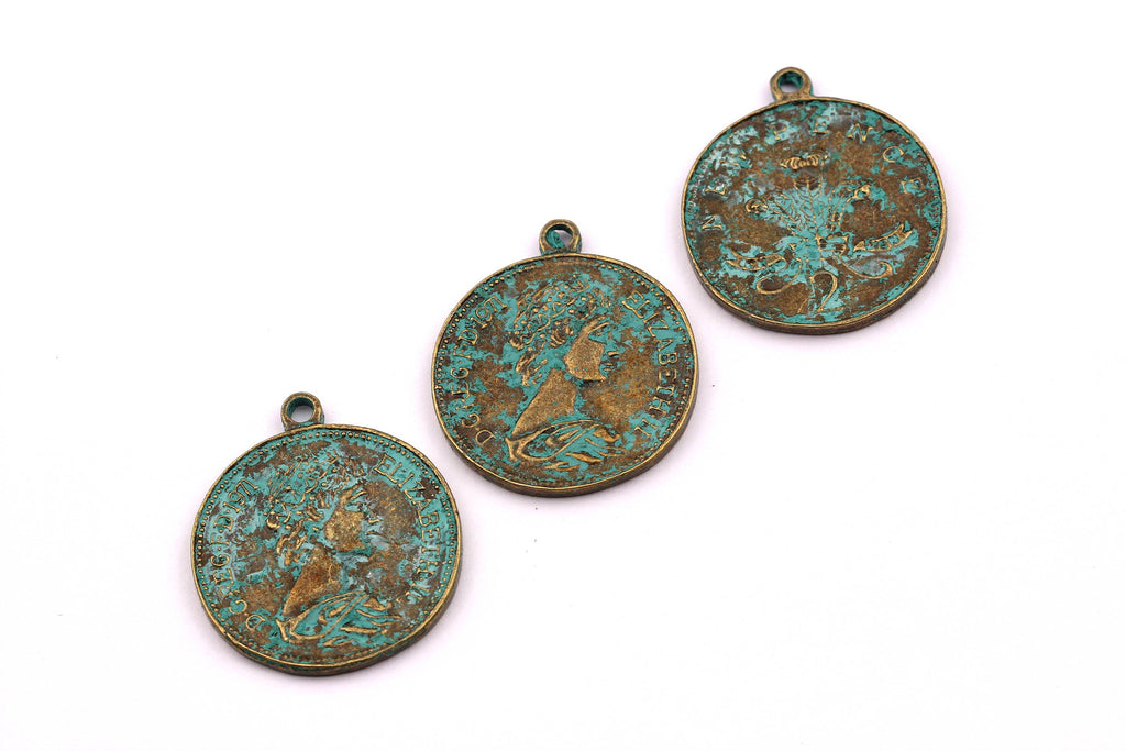 Faux Patina Pendant - Pence Shaped - Alloy Charms - Antique Bronze Tone Necklace - Zinc Alloy Beads - Jewelry Supplies - 25x2mm ZZ1066 - DOMEDBAZAAR