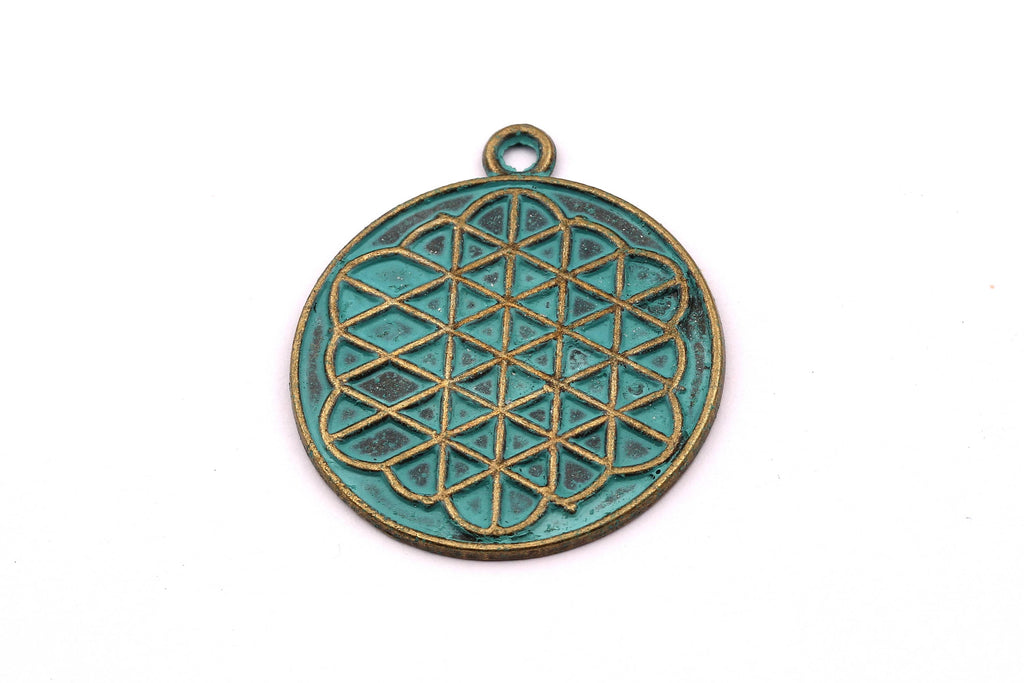 Faux Patina Pendant - Medal Shaped - Alloy Charms - Antique Bronze Tone Necklace - Zinc Alloy Beads - Jewelry Supplies - 34x34x1.7mm ZZ1067 - DOMEDBAZAAR