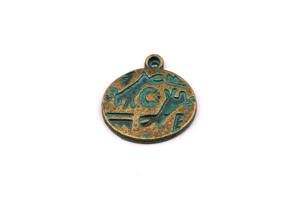 Faux Patina Pendant - Grafitto Shaped - Alloy Charms - Antique Bronze Tone Necklace - Zinc Alloy Beads - Jewelry Supplies -18x17mm ZZ1069 - DOMEDBAZAAR