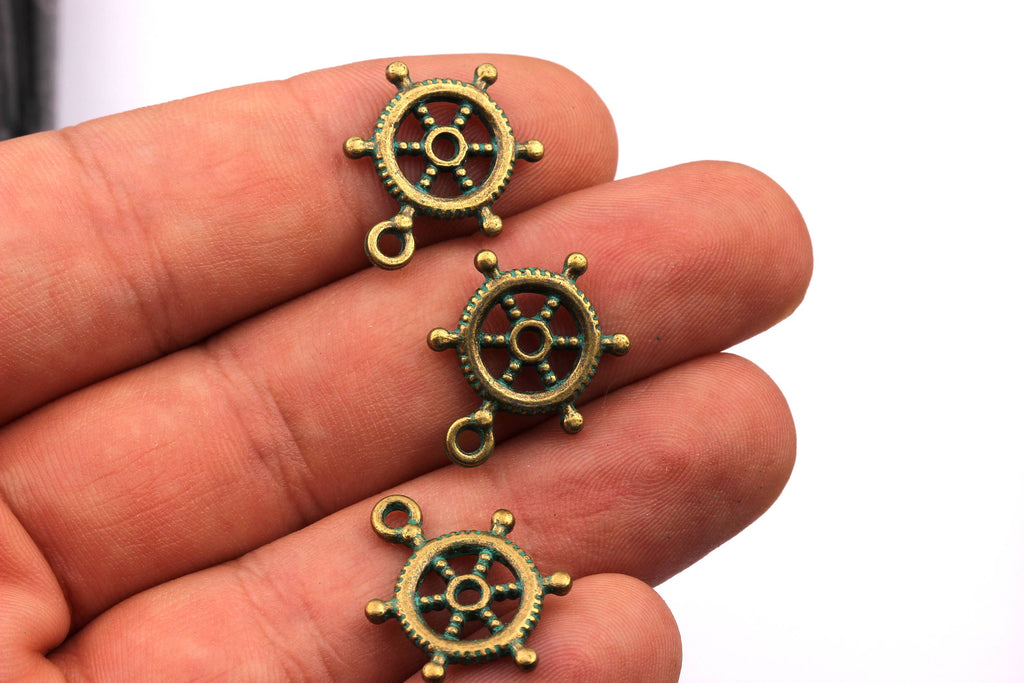 Faux Patina Pendant - Rudder Shaped - Alloy Charms - Antique Bronze Tone Necklace - Zinc Alloy Beads - Jewelry Supplies - 19x15x2mm ZZ1079 - DOMEDBAZAAR