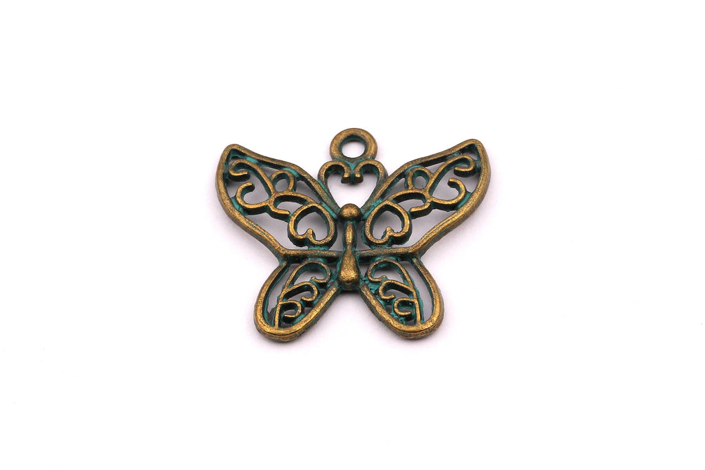 Faux Patina Pendant - Butterfly Shaped - Alloy Charms - Antique Bronze Tone Necklace - Zinc Alloy Beads - Jewelry Supplies - 25x28mm ZZ1104 - DOMEDBAZAAR