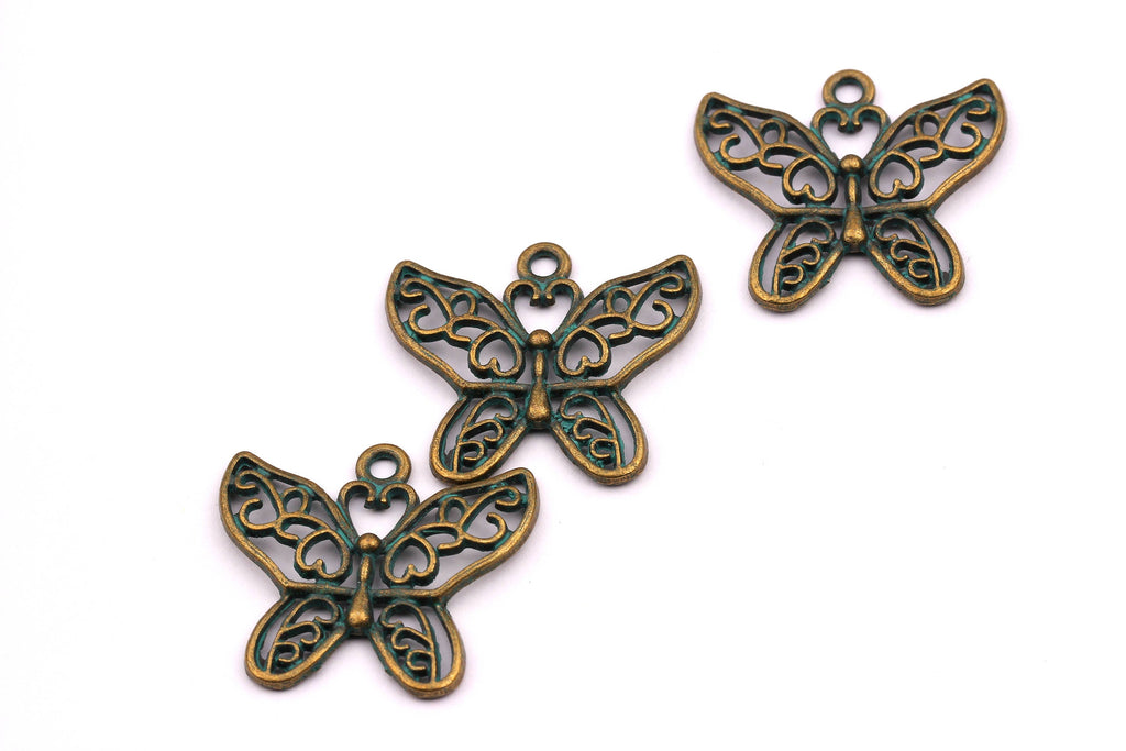 Faux Patina Pendant - Butterfly Shaped - Alloy Charms - Antique Bronze Tone Necklace - Zinc Alloy Beads - Jewelry Supplies - 25x28mm ZZ1104 - DOMEDBAZAAR