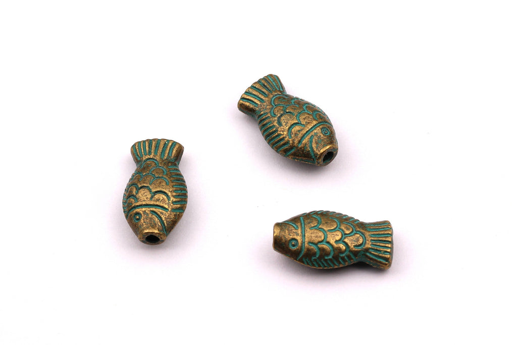 Faux Patina Beads - Fish Shaped - Alloy Charms - Antique Bronze Tone Necklace - Zinc Alloy Pendant - Jewelry Supplies - 17x9x5.5mm ZZ1117 - DOMEDBAZAAR