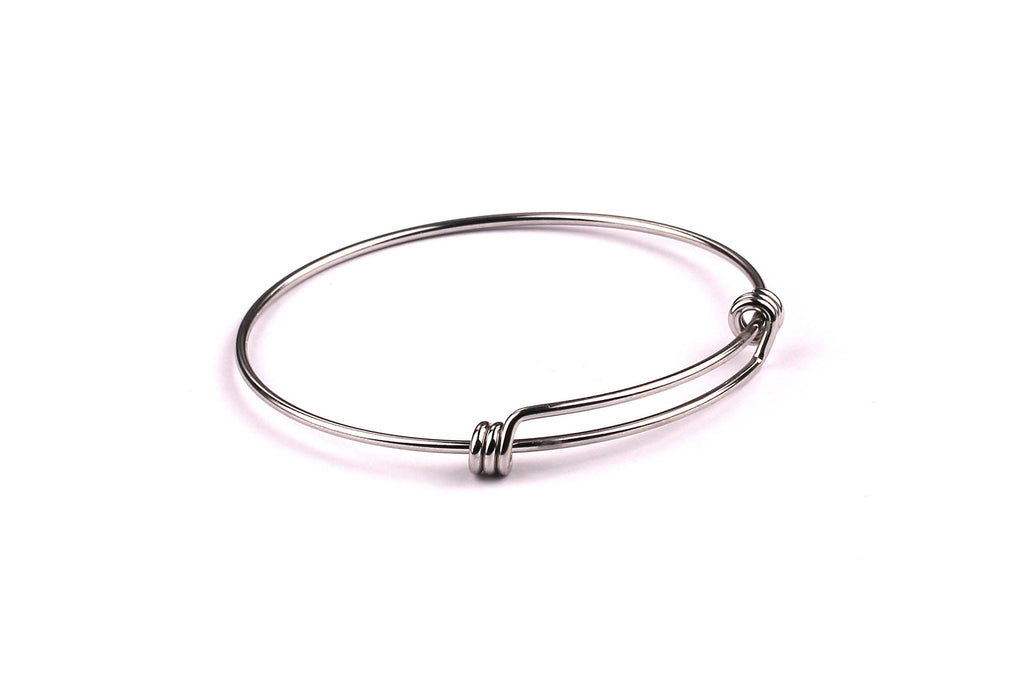 Adjustable Bangle Bracelet - Stainless Steel Bracelet - Two Loops - Expandable Wire Bangle For Charms - Jewelry Supplies - 60x1.6mm - SS1002 - DOMEDBAZAAR