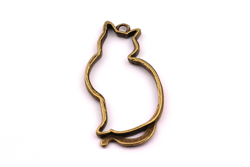Zinc Alloy Pendant - Cat Shaped - Alloy Charms - Antique Bronze Tone Necklace - Zinc Alloy Beads - Jewelry Supplies - 48x25x3mm ZZ1123 - DOMEDBAZAAR