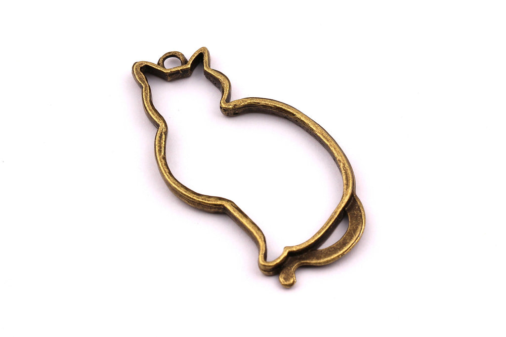 Zinc Alloy Pendant - Cat Shaped - Alloy Charms - Antique Bronze Tone Necklace - Zinc Alloy Beads - Jewelry Supplies - 48x25x3mm ZZ1123 - DOMEDBAZAAR