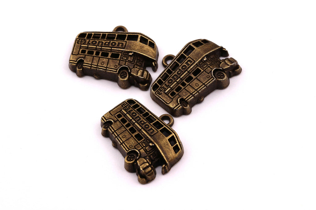 Zinc Alloy Pendant - Bus Shaped - Alloy Charms - Antique Bronze Tone Necklace - Zinc Alloy Beads - London Bus Pendant - 20x25x4.5mm ZZ1139 - DOMEDBAZAAR
