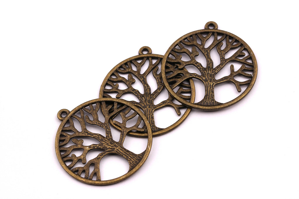 Zinc Alloy Pendant - Tree of Life Shaped - Alloy Charms - Antique Bronze Tone Necklace - Zinc Alloy Beads - 33x33x1.5mm - ZZ1140 - DOMEDBAZAAR