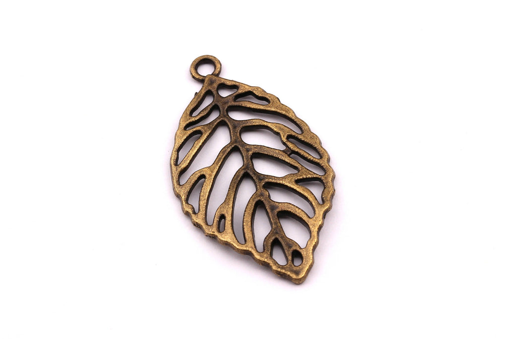 Zinc Alloy Pendant - Leaf Shaped - Alloy Charms - Antique Bronze Tone Necklace - Zinc Alloy Beads - Jewelry Supplies - 48x25x2mm ZZ1142 - DOMEDBAZAAR