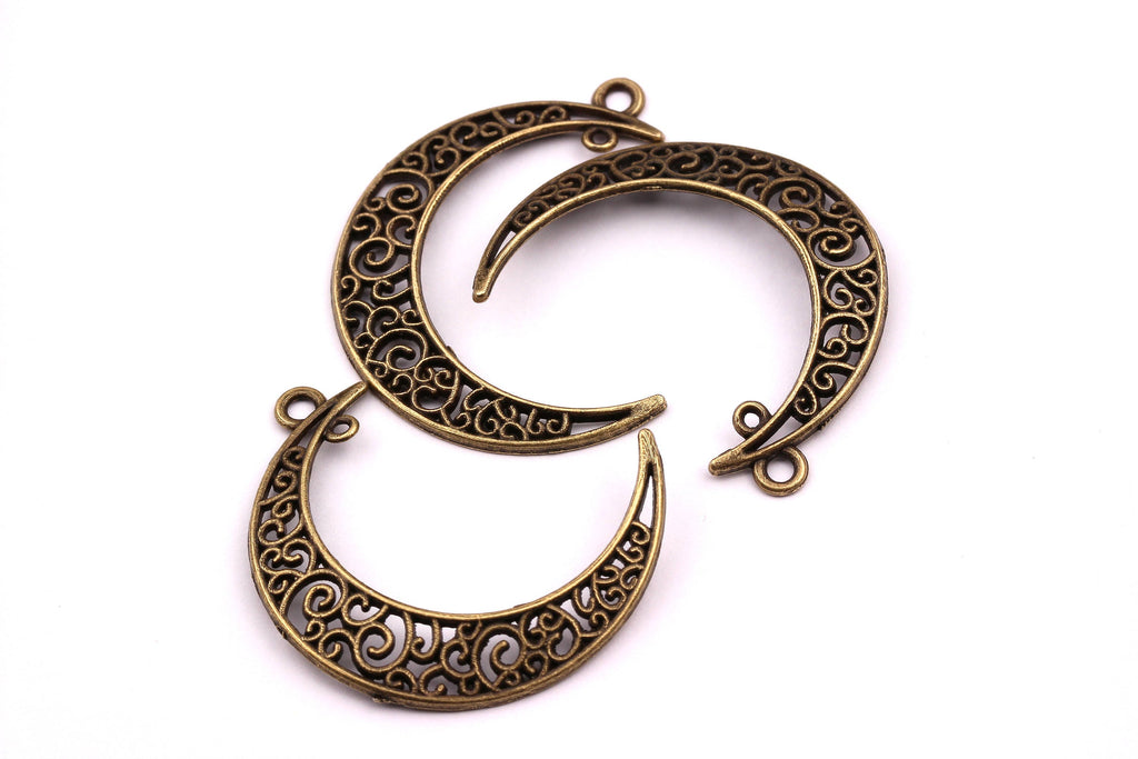 Zinc Alloy Pendant - Crescent Shaped - Alloy Charms - Antique Bronze Tone Necklace - Zinc Alloy Beads - Jewelry Supplies - 38x8x1.5mm ZZ1144 - DOMEDBAZAAR