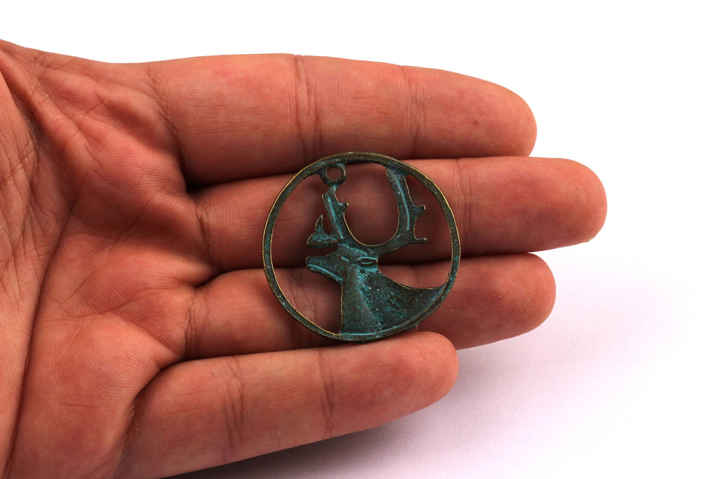 Faux Patina Pendant - Deer Shaped - Alloy Charms - Antique Bronze Tone Necklace - Zinc Alloy Beads - Jewelry Supplies - 35x35x1.75mm ZZ1007 - DOMEDBAZAAR