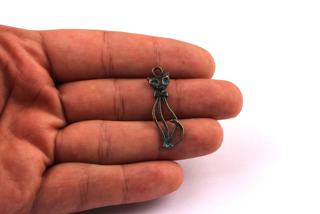Faux Patina Pendant - Cat Shaped - Alloy Charms - Antique Bronze Tone Necklace - Zinc Alloy Beads - Jewelry Supplies - 30x9x1.2mm ZZ1008 - DOMEDBAZAAR