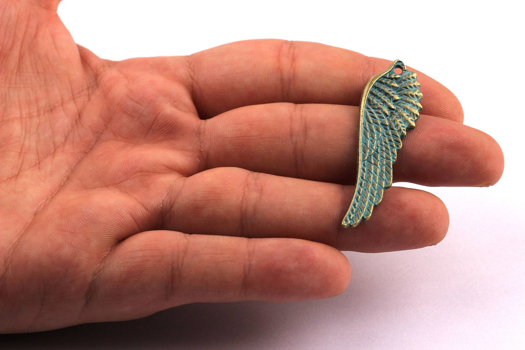 Faux Patina Pendant - Wing Shaped - Alloy Charms - Antique Bronze Tone Necklace - Zinc Alloy Beads - Jewelry Supplies - 49x25mm ZZ1072 - DOMEDBAZAAR