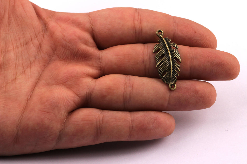 Zinc Alloy Pendant - Feather Shaped - Alloy Charms - Antique Bronze Tone Necklace - Zinc Alloy Beads - Jewelry Supplies - 35x13x2.5mm ZZ1137 - DOMEDBAZAAR