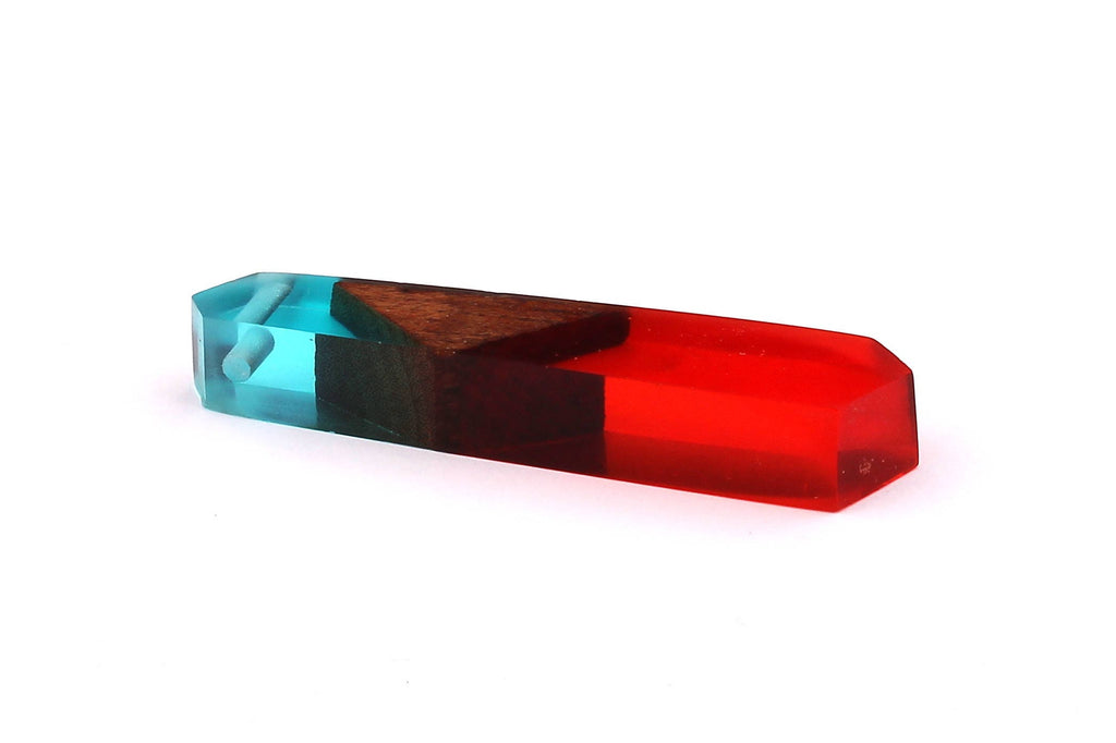 Wood Resin Pendant - Natural Mahogany Wooden Charms - Blue Epoxy Resin Necklace - Jewelry Supplies - Wooden Beads - 62x13x9mm - BB1024BR - DOMEDBAZAAR