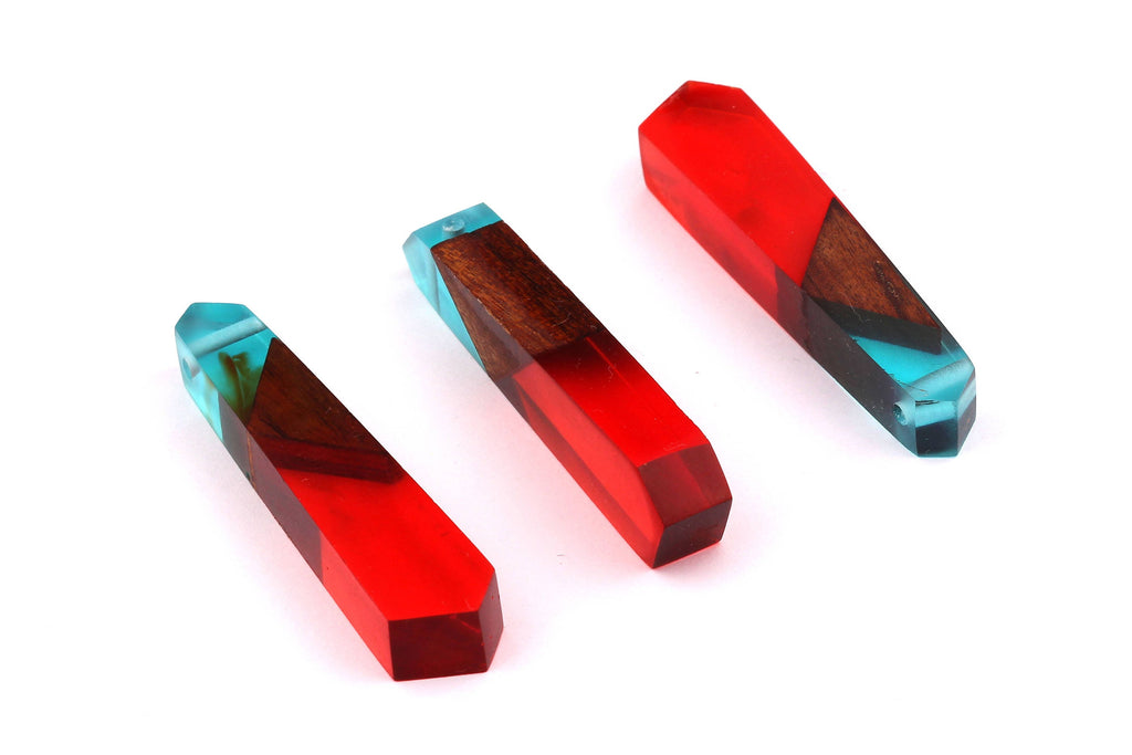 Wood Resin Pendant - Natural Mahogany Wooden Charms - Blue Epoxy Resin Necklace - Jewelry Supplies - Wooden Beads - 62x13x9mm - BB1024BR - DOMEDBAZAAR