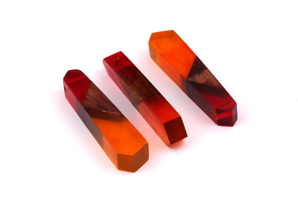 Wood Resin Pendant - Natural Mahogany Wooden Charms - Yellow Epoxy Resin Necklace - Jewelry Supplies - Wooden Beads - 61x13x10mm - BB1024YR - DOMEDBAZAAR