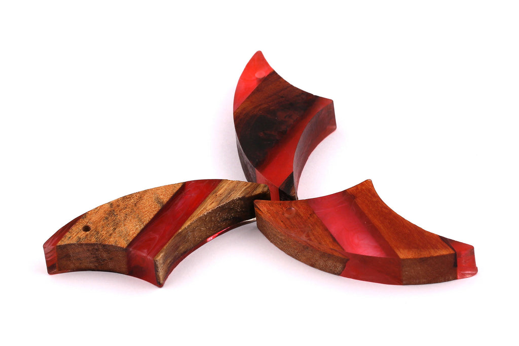 Wood Resin Pendant - Natural Mahogany Wooden Charms - Red Epoxy Resin Necklace - Jewelry Supplies - Wooden Beads - 57x25x10mm BB1026R - DOMEDBAZAAR