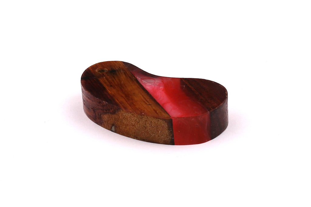 Wood Resin Pendant - Natural Mahogany Wooden Charms - Red Epoxy Resin Necklace - Bean Shaped - Wooden Beads - 46x24x10 - BB1029R - DOMEDBAZAAR