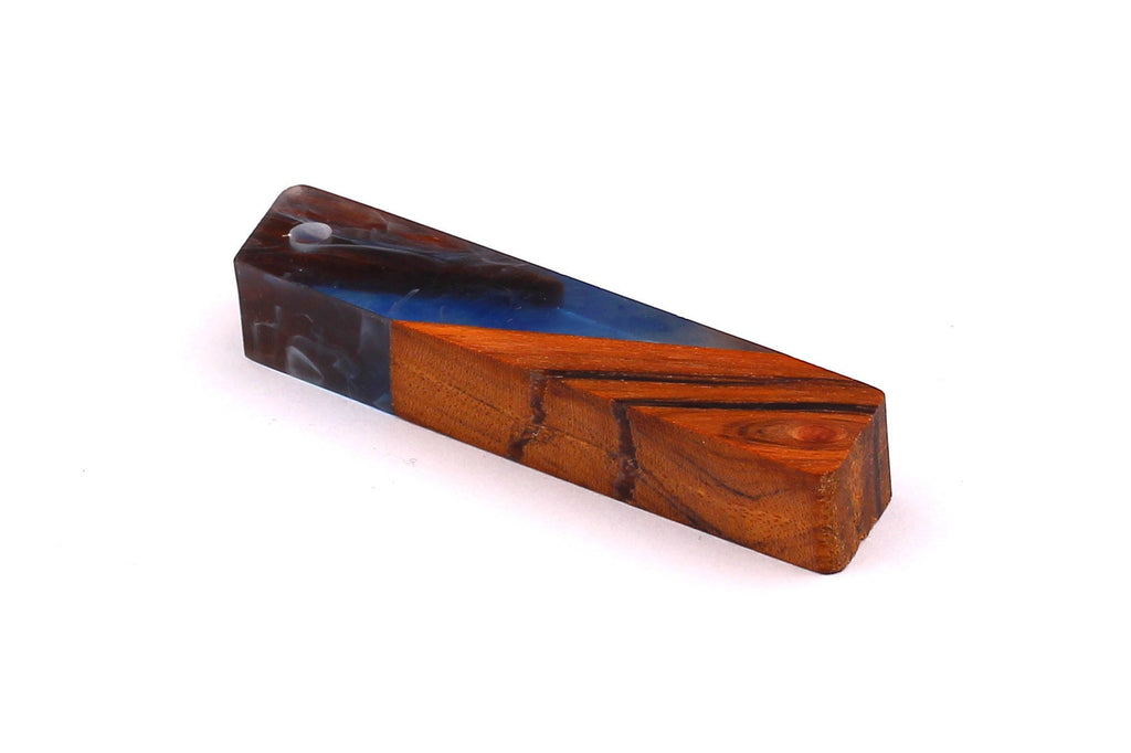 Wood Resin Pendant - Natural Mahogany Wooden Charms - Blue Epoxy Resin Necklace - Parallelogram Shaped - Wooden Beads - 63x13x10mm - BB1032B - DOMEDBAZAAR