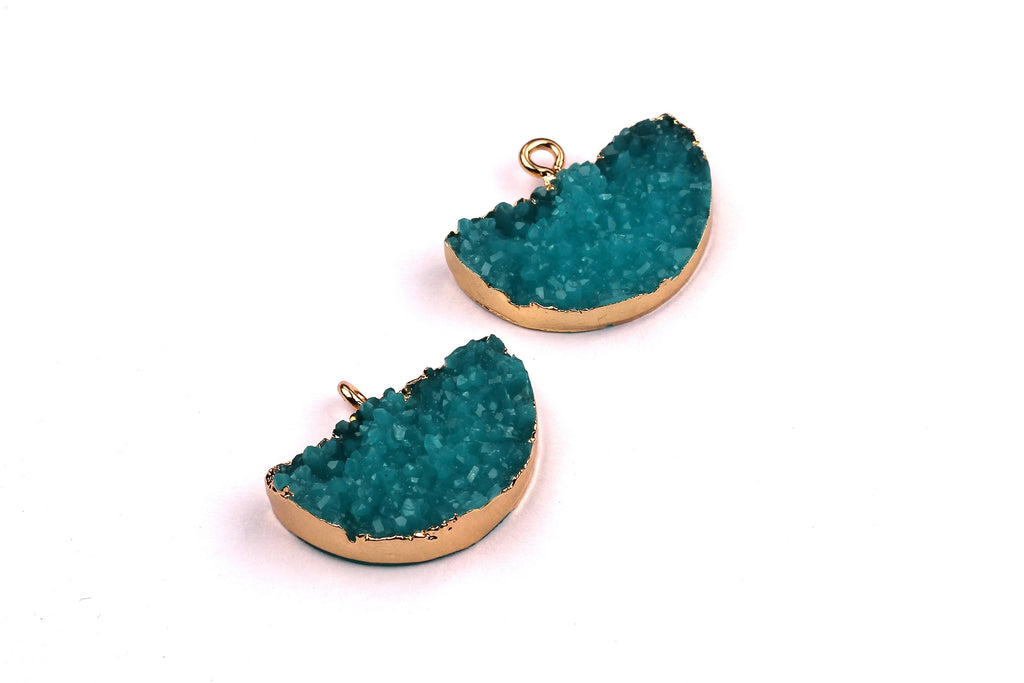 Druzy Earring Charms - Turquoise Resin Copper Earrings - Semicircle Shaped Pendant - Earring Findings - 24x14x5.5mm - RC1001T - DOMEDBAZAAR