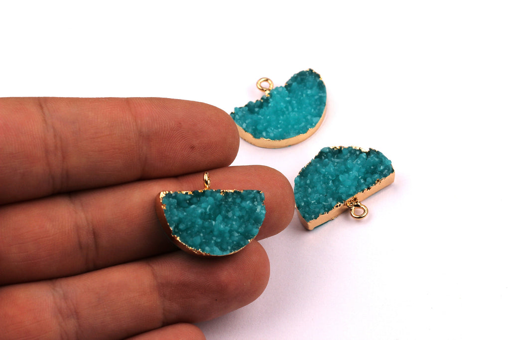 Druzy Earring Charms - Turquoise Resin Copper Earrings - Semicircle Shaped Pendant - Earring Findings - 24x14x5.5mm - RC1001T - DOMEDBAZAAR