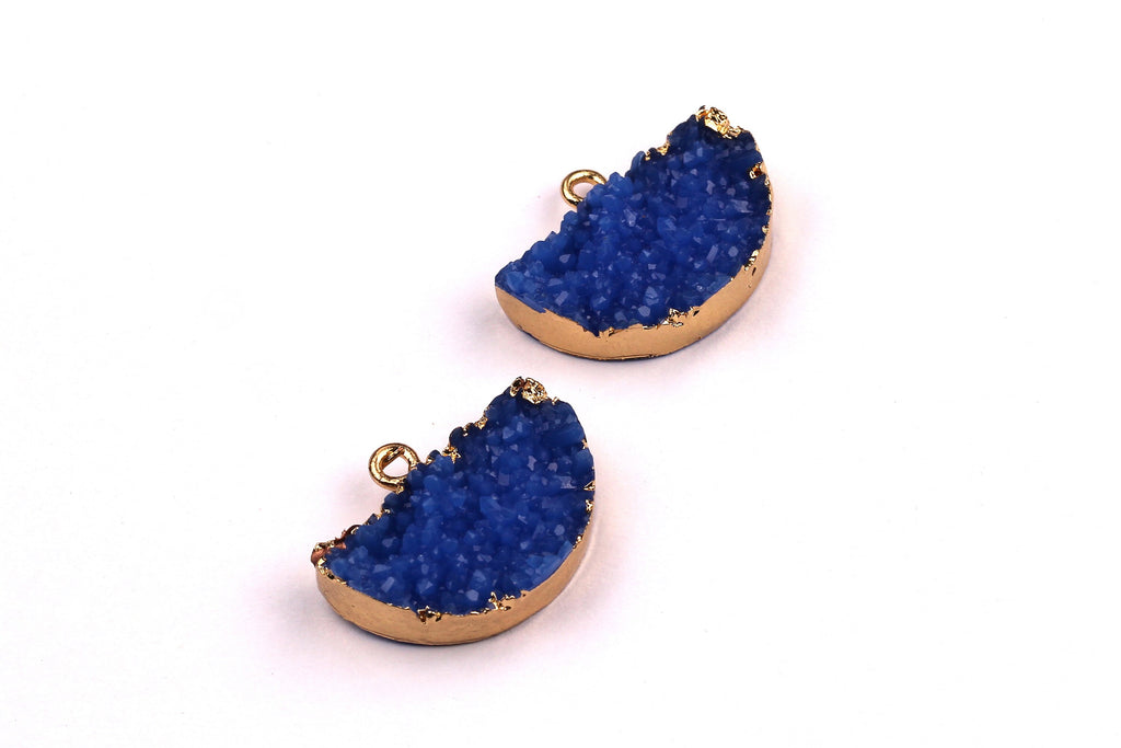 Druzy Earring Charms - Blue Resin Copper Earrings - Semicircle Shaped Pendant - Earring Findings - 24x14x5.5mm - RC1001B - DOMEDBAZAAR