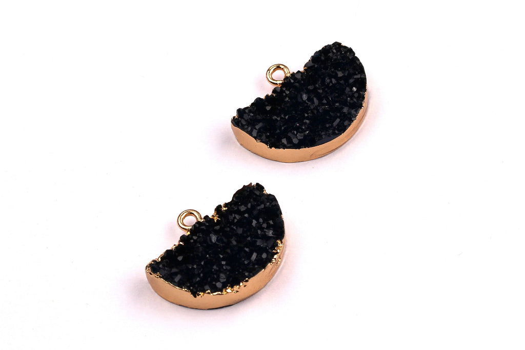 Druzy Earring Charms - Dark Blue Resin Copper Earrings - Semicircle Shaped Pendant - Earring Findings - 24x14x5.5mm - RC1001DB - DOMEDBAZAAR