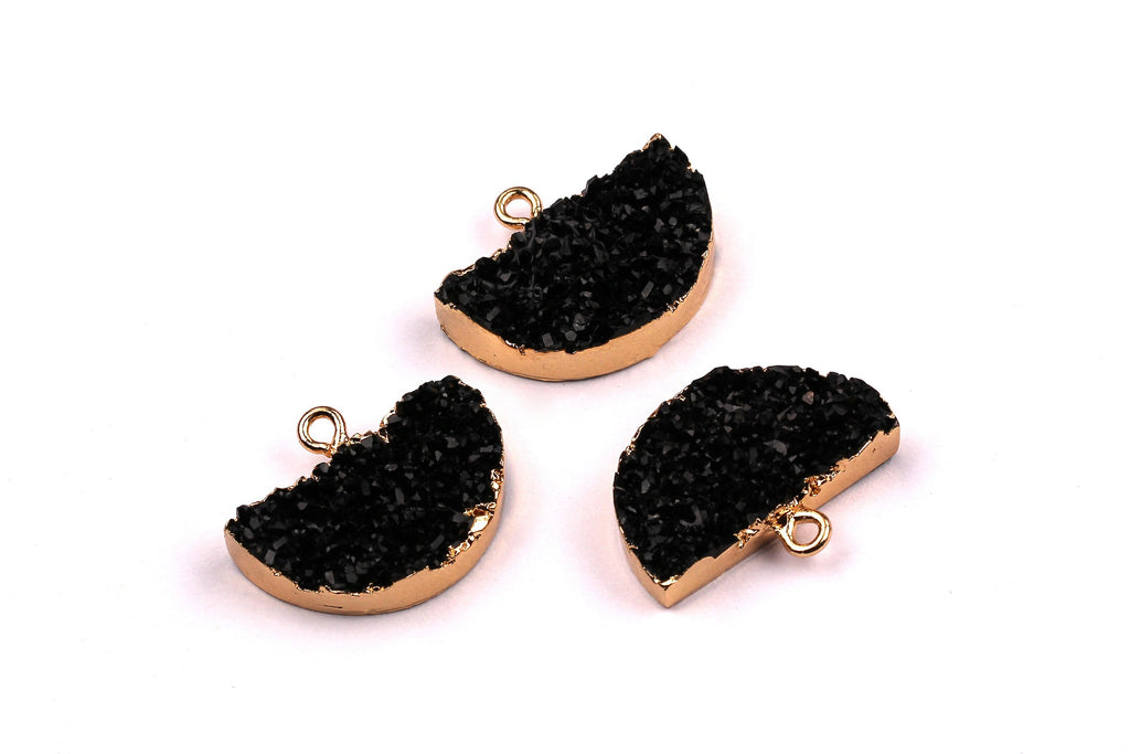 Druzy Earring Charms - Black Resin Copper Earrings - Semicircle Shaped Pendant - Earring Findings - 24x14x5.5mm - RC1001BK - DOMEDBAZAAR