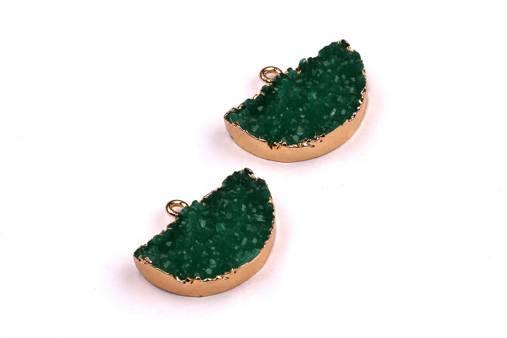 Druzy Earring Charms - Green Resin Copper Earrings - Semicircle Shaped Pendant - Earring Findings - 24x14x5.5mm - RC1001G - DOMEDBAZAAR