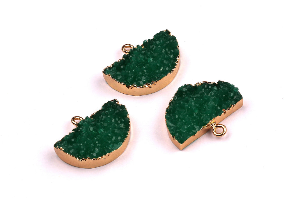 Druzy Earring Charms - Green Resin Copper Earrings - Semicircle Shaped Pendant - Earring Findings - 24x14x5.5mm - RC1001G - DOMEDBAZAAR