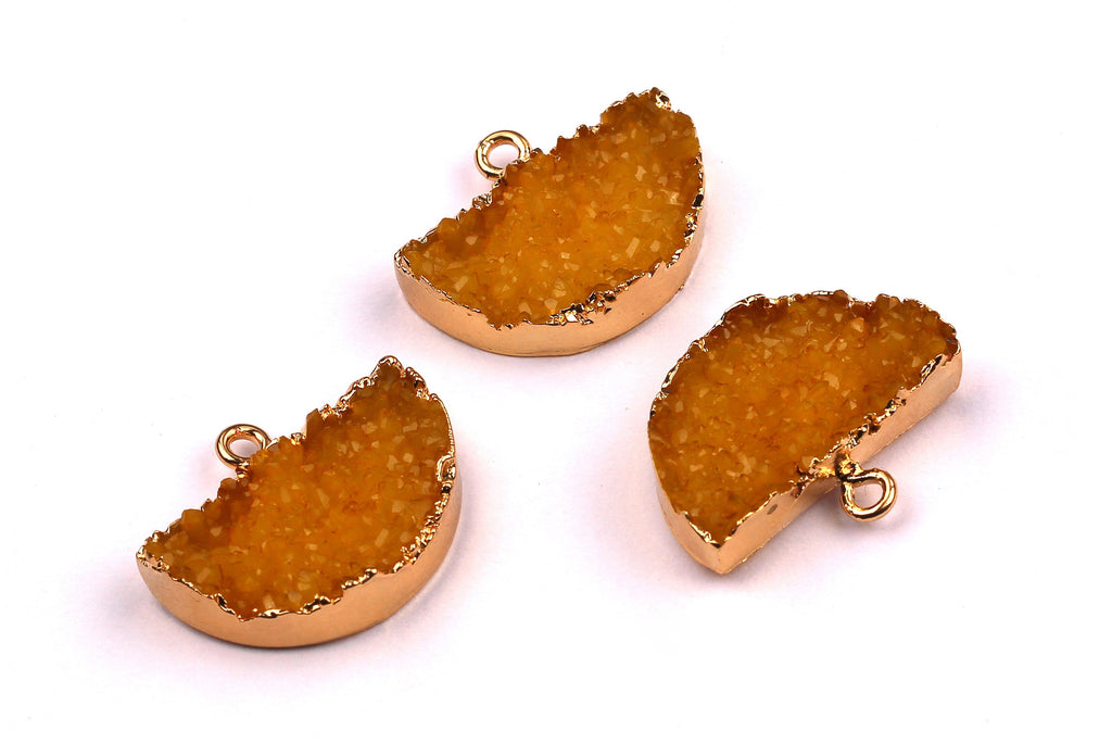 Druzy Earring Charms - Orange Resin Copper Earrings - Semicircle Shaped Pendant - Earring Findings - 24x14x5.5mm - RC1001Y - DOMEDBAZAAR