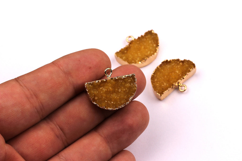 Druzy Earring Charms - Orange Resin Copper Earrings - Semicircle Shaped Pendant - Earring Findings - 24x14x5.5mm - RC1001Y - DOMEDBAZAAR