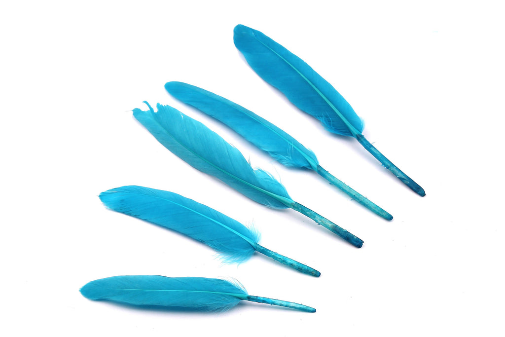 Goose Feather - Blue Plumage - (12-15cm) - Real Feathers for Jewelry, Costumes, Millinery, Decoration, Crafts - 100 Pieces - FF1013B - DOMEDBAZAAR