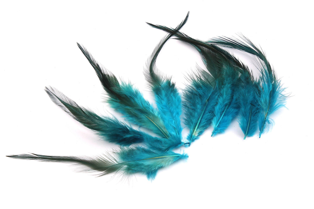 Fluffy Rooster Feather - Blue Plumage - (12-15cm) - Real Feathers for Jewelry, Costumes, Millinery, Decoration, Crafts - 50 Pieces - FF1015B - DOMEDBAZAAR