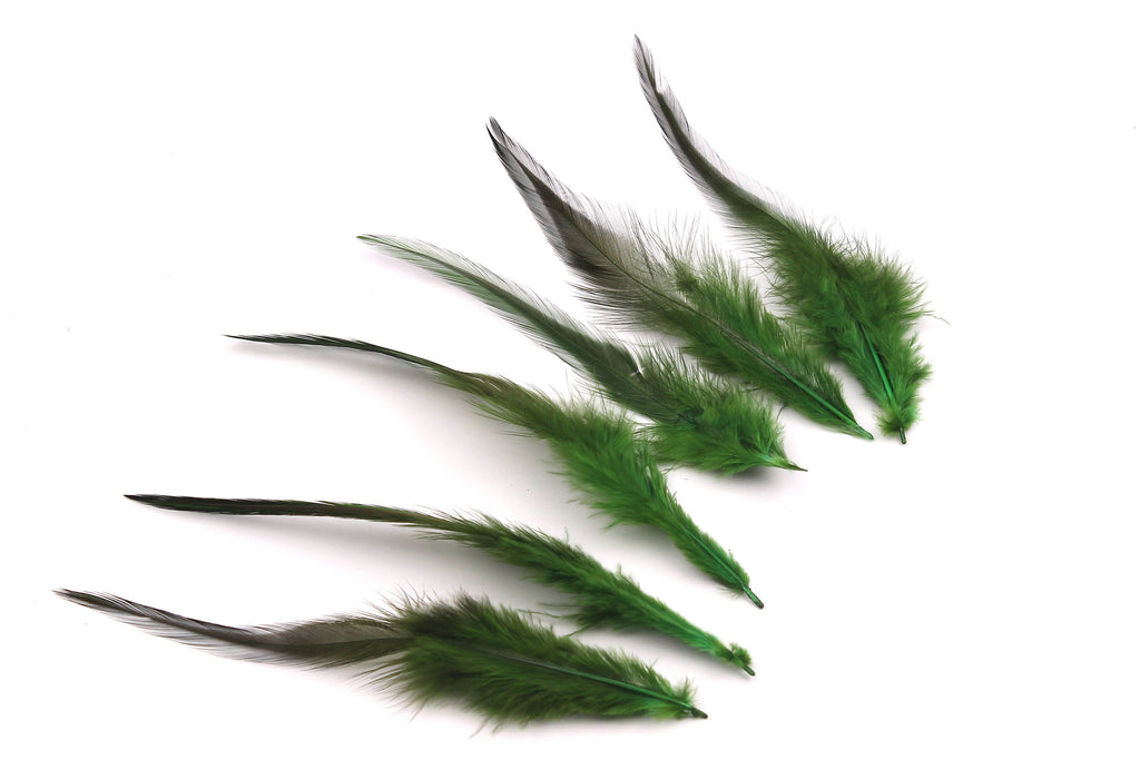 Fluffy Rooster Feather - Green Plumage - (12-15cm) - Real Feathers for Jewelry, Costume, Millinery, Decoration, Crafts - 50 Pieces - FF1015G - DOMEDBAZAAR