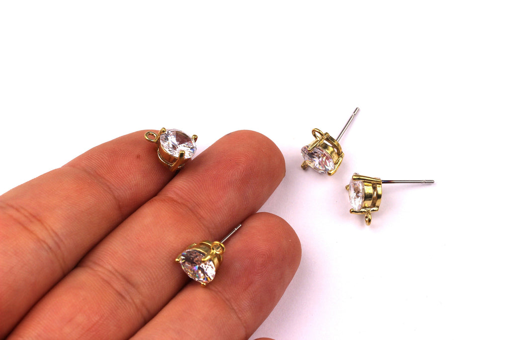Raw Brass Zircon Earrings - Brass Earring Pad - Stainless Steel Earring Post - Ear Studs - Earring Findings - 18x8mm - PP1071 - DOMEDBAZAAR