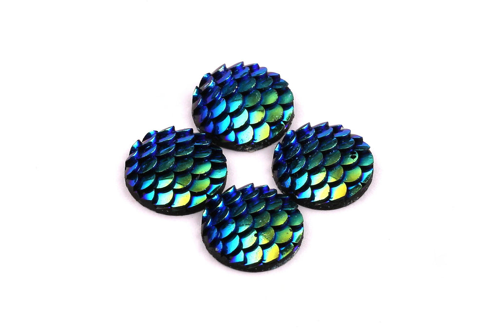 Mermaid Cabochons - Iridescent Fishscale Cabochons - Dark Blue Cabochons - Fish Scale - Jewelry Supplies - 12mm - CB1003G - DOMEDBAZAAR