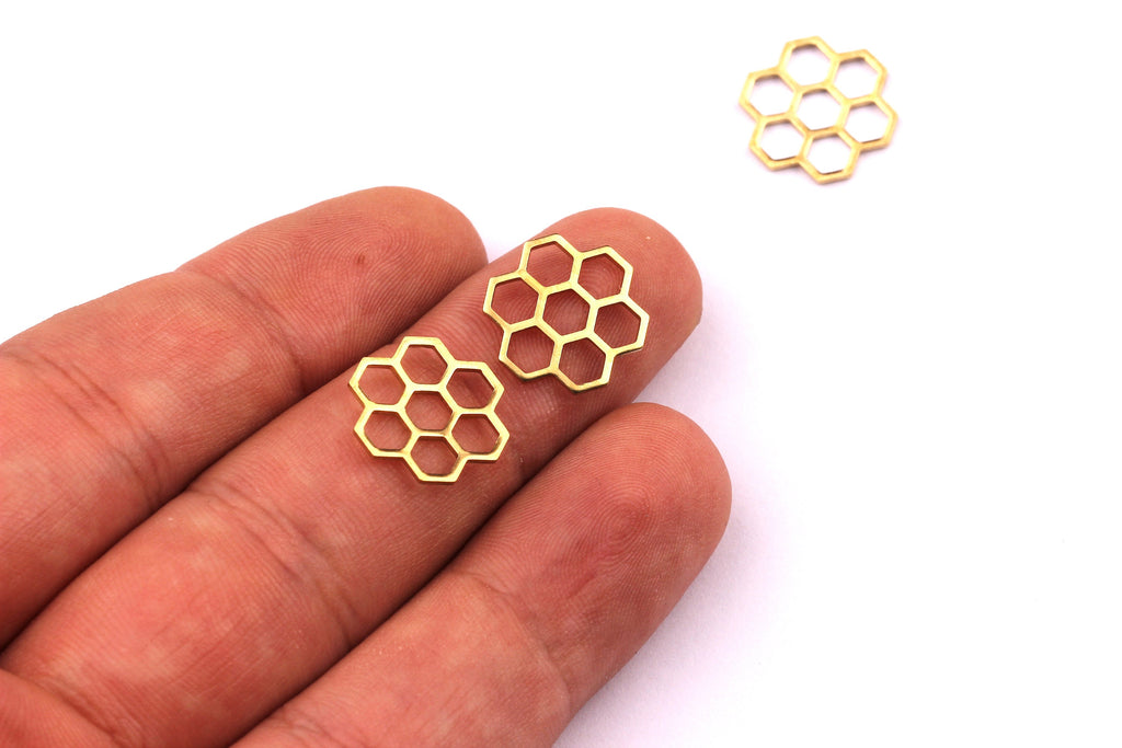 Brass Honeycomb Charms - Honeycomb Shaped Raw Brass Connector - Honeycomb Charm - Jewelry Supplies - 14x14x1mm - PP1160 - DOMEDBAZAAR