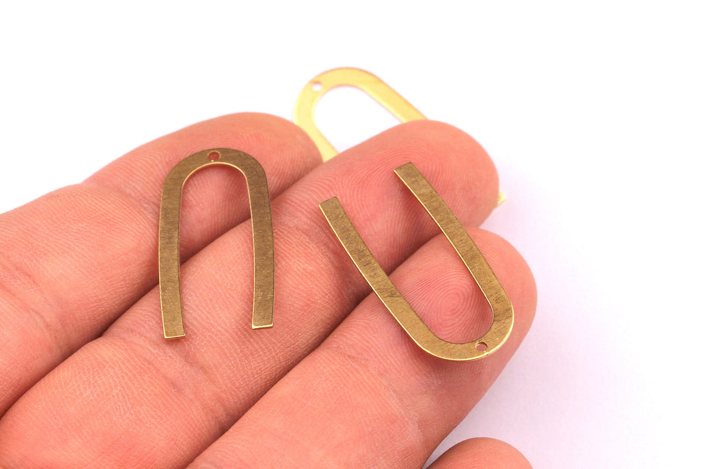 Brass Geometric Charms - Geometric U Shaped Raw Brass Connector with 1 Hole - Jewelry Supplies - 27x13x0.45mm - PP1225 - DOMEDBAZAAR