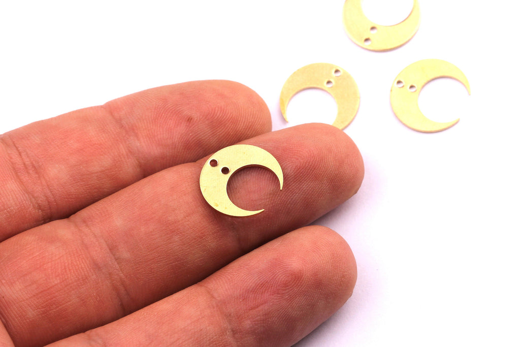 Brass Moon Charms - Moon Shaped Raw Brass Connector with 2 Holes - Jewelry Supplies - 14x0.8mm - PP1187 - DOMEDBAZAAR
