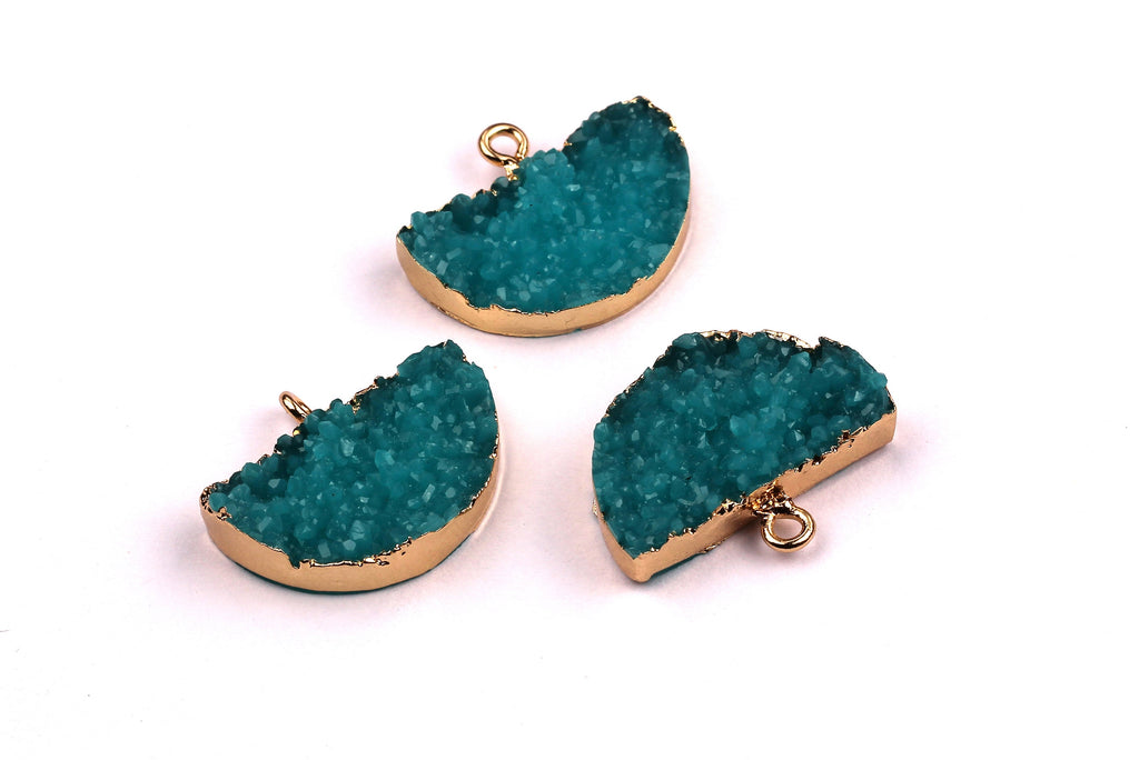 Druzy Earring Charms - Turquoise Resin Copper Earrings - Semicircle Shaped Pendant - Earring Findings - 24x14x5.5mm - RC1001T - DOMEDBAZAAR