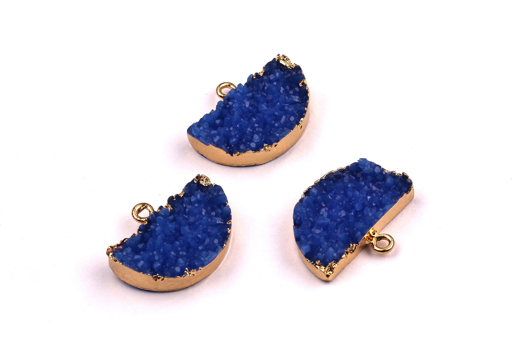 Druzy Earring Charms - Blue Resin Copper Earrings - Semicircle Shaped Pendant - Earring Findings - 24x14x5.5mm - RC1001B - DOMEDBAZAAR