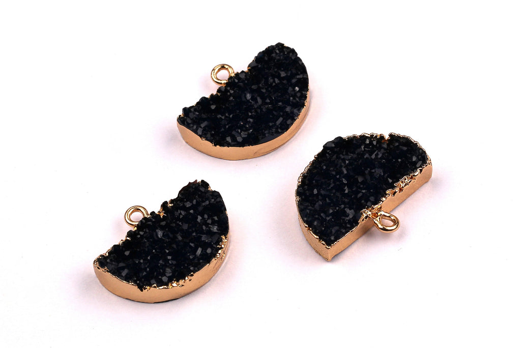 Druzy Earring Charms - Dark Blue Resin Copper Earrings - Semicircle Shaped Pendant - Earring Findings - 24x14x5.5mm - RC1001DB - DOMEDBAZAAR